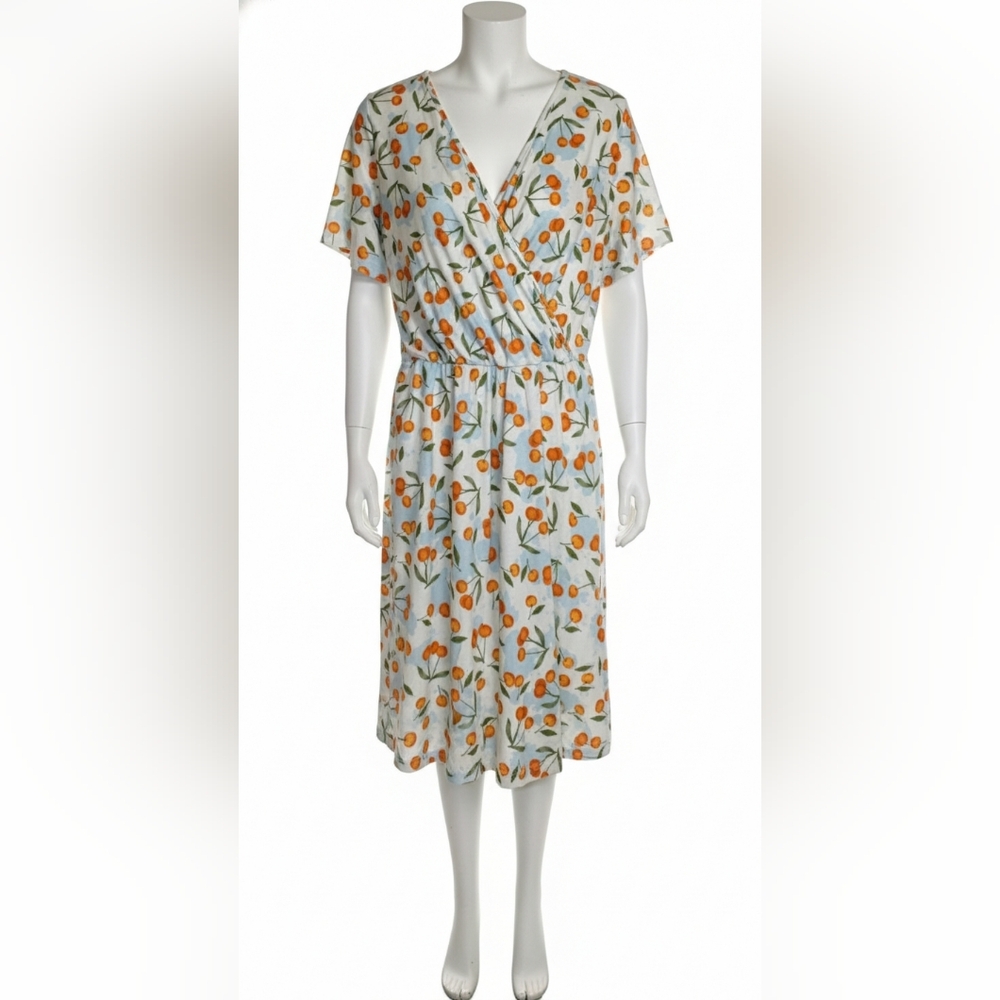 Fencase lightweight Short V Neck Dress With Cherry Print Large